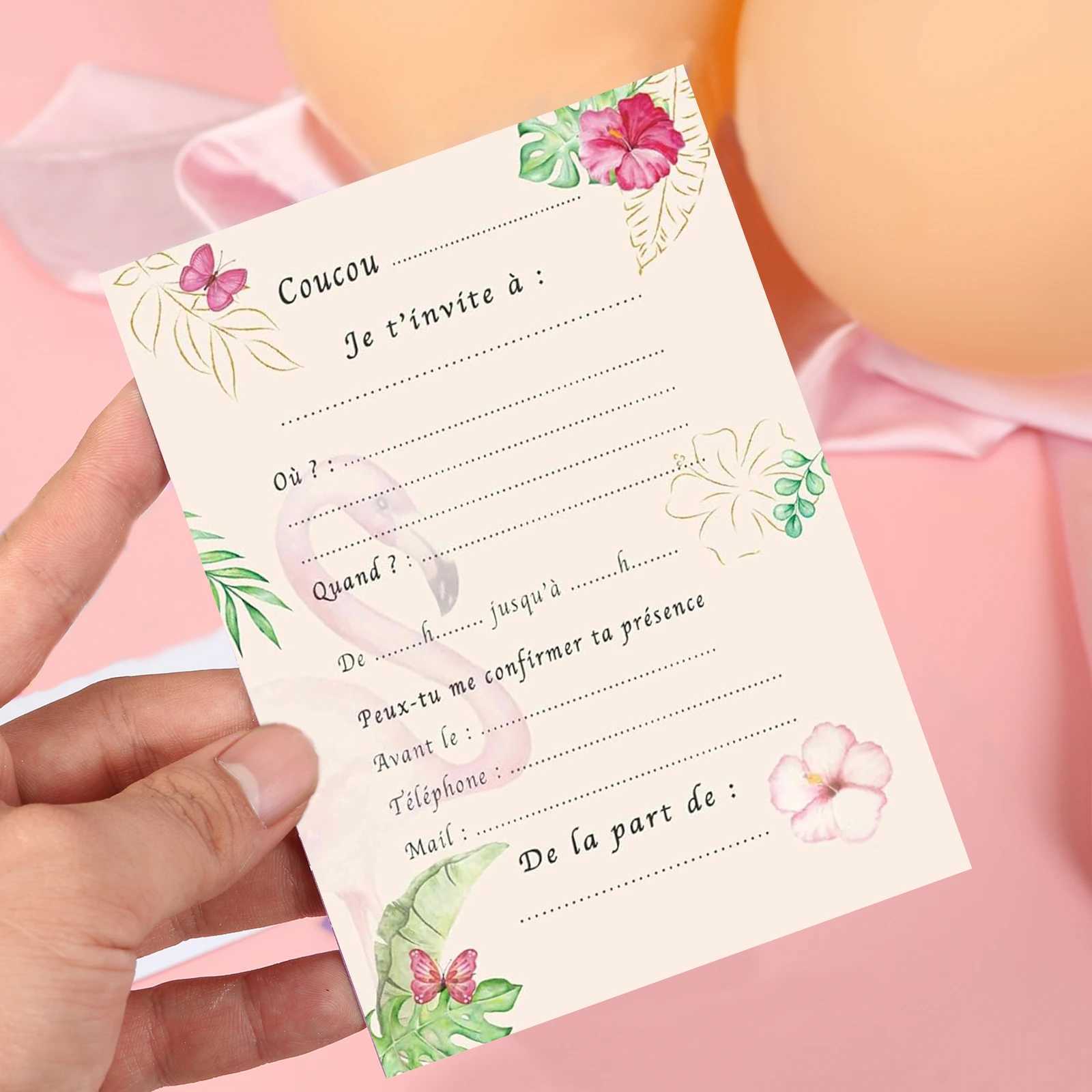 12 French birthday invitation cards with themes of tropical flamingo butterfly flower party invitation cards for ladies and G251119