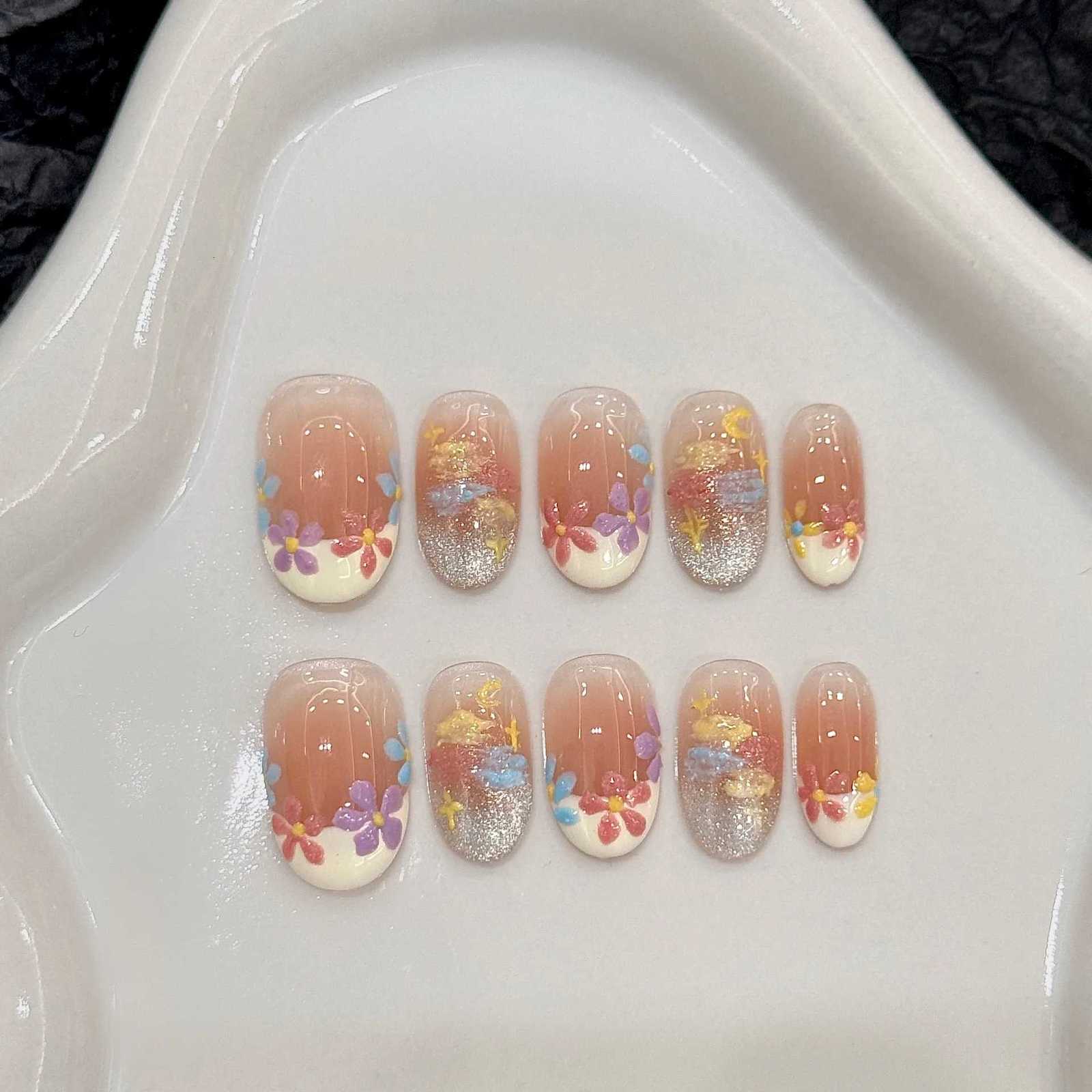 10pcs Blue Cat Eye Almond Handmade Press on Nails 3D Butterfly Fake Nails False Nail Artificial Nail Uas T251118T251119