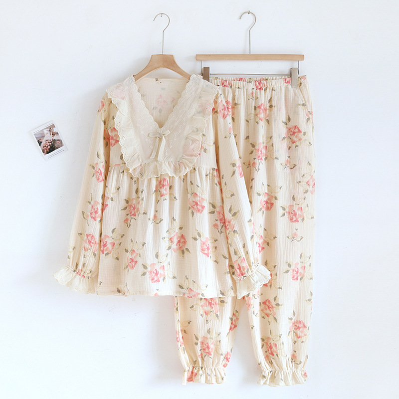 B171-Women's Korean style pajamas short sleeve shorts sweet and cute round neck loose large size home clothes two-piece set can be worn outside i