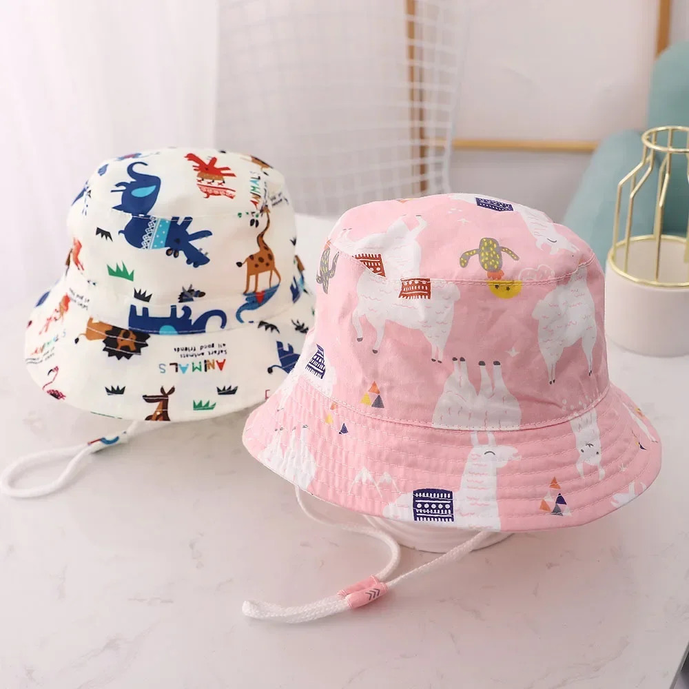 Spring and summer thin breathable childrens bucket hat unisex baby sun with windproof rope outdoor 6 months 8 years old 250414z