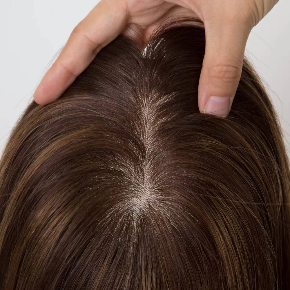 Spring Airy Brown Balayage 55x65 High-quality Double Silk Clip in 100 Human Hair Topper for Women Hairpieces Natural Look