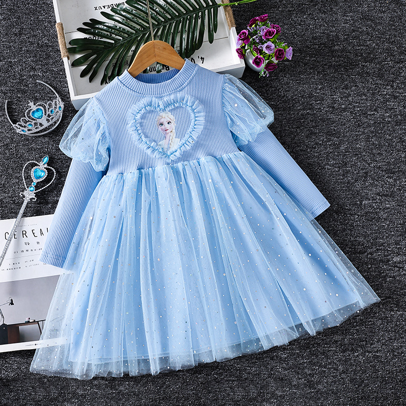 DISNEY Girls designer clothes baby clothes kids dress Elsa dress from Frozen children's dress with net skirt princess dress