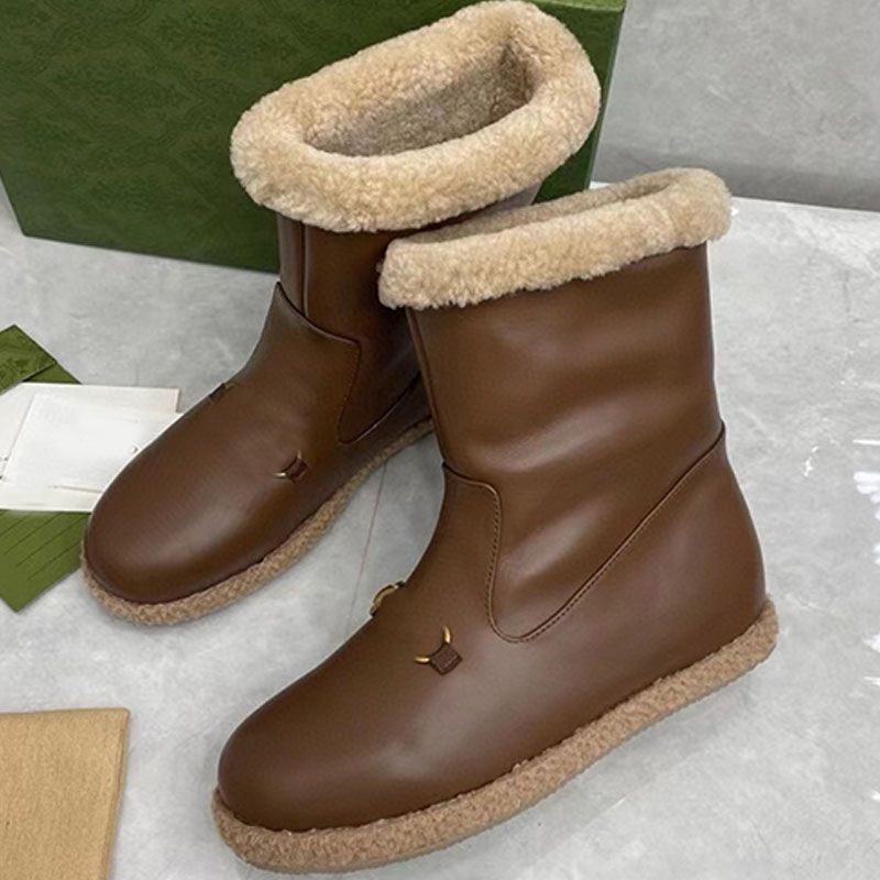 Winter Shearing Warm Leather Boots Womens Luxurious Black Shoe Upper Horsebit Decoration 26ss New Model Elegant Wool Boots Comfortable Non Slip