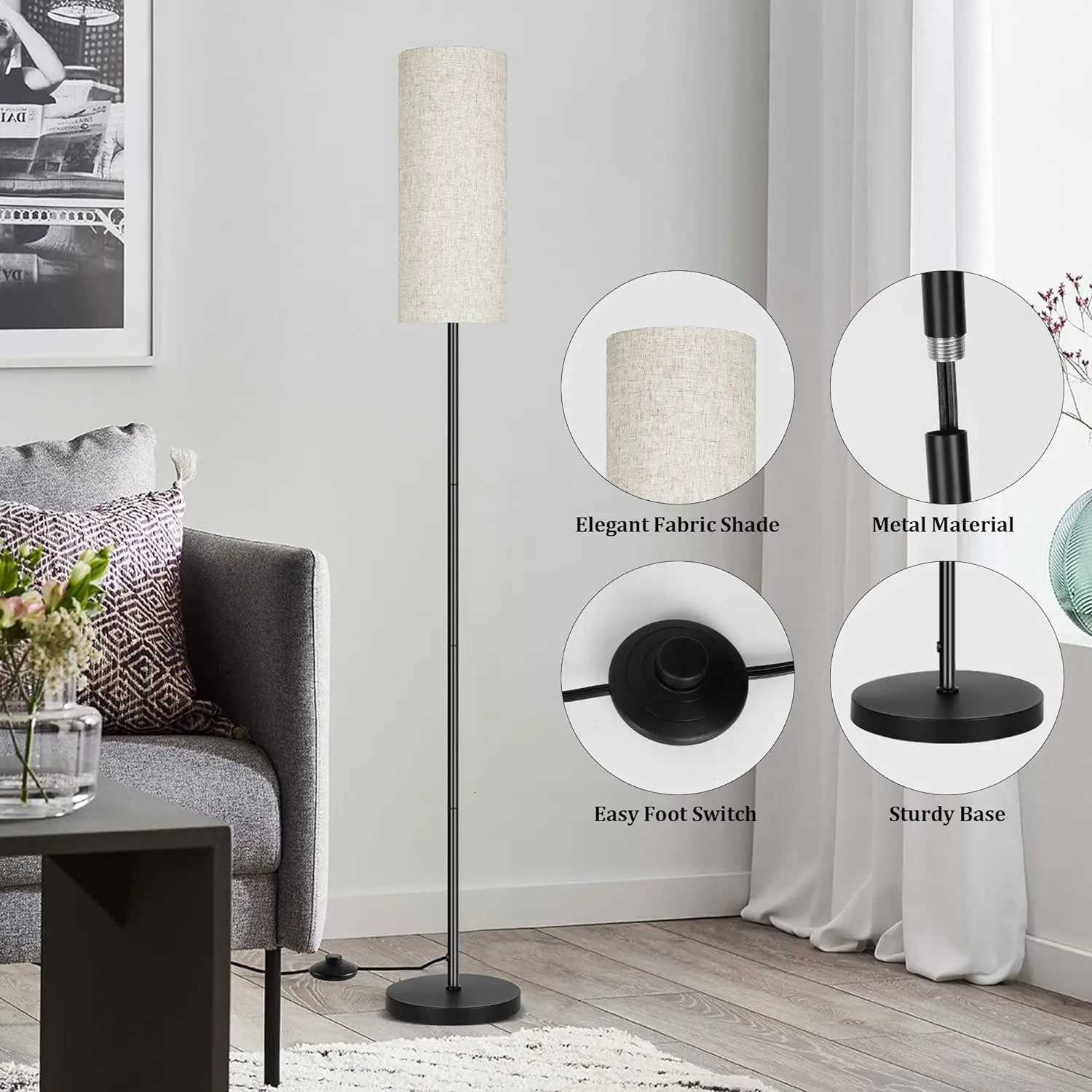 Floor Lamp for Living Room Modern Standing Lamps with Lampshade Lamp with Foot Switch for Living Room Bedroom Kids Room Office M251119
