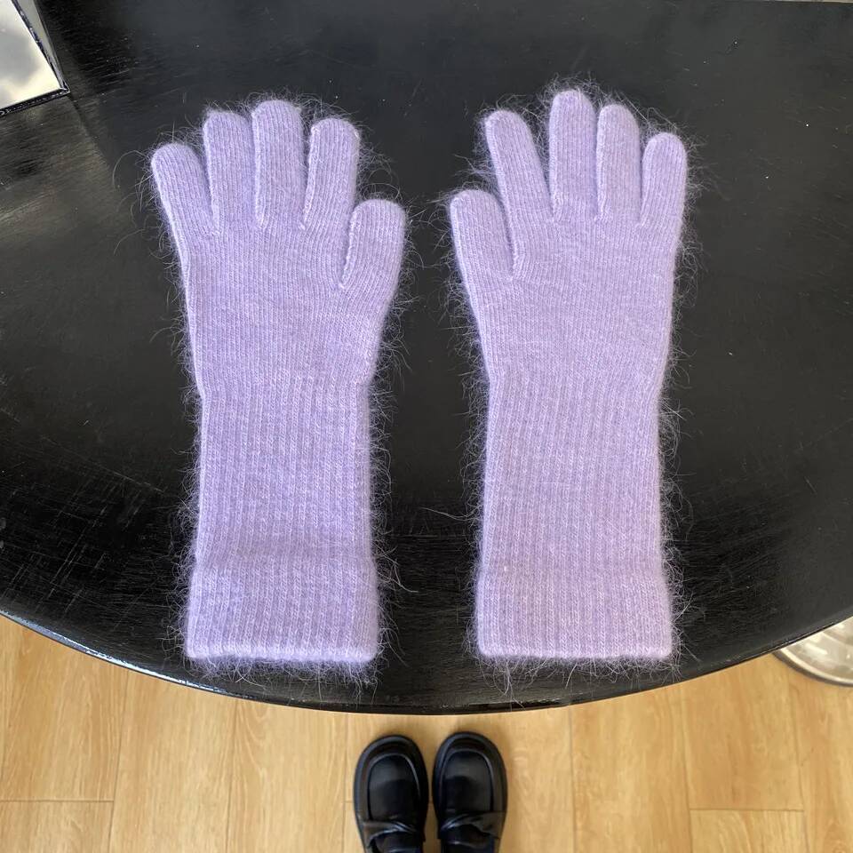 2024 Female Elastic Full Fingers long Rabbit Wool Women Winter Solid Color Mittens Thicken Warm Gloves ddmynov - view 5