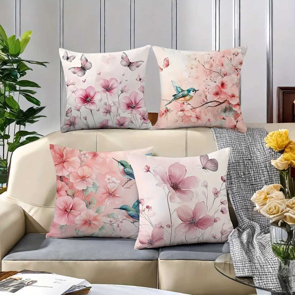 4pcs Serene Nature case Set - Butterfly Peach Blossom Bird Designs Soft Polyester Zippered Machine Washable IdealM251119