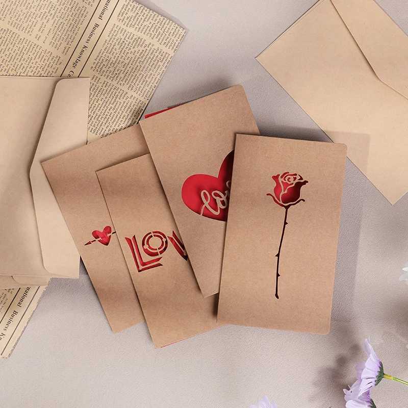 Valentines Day Mothers Day Greeting Card with Envelope Hollow Heart Flowers Gift Card Birthday Party Supplies Wedding Invitation G251119