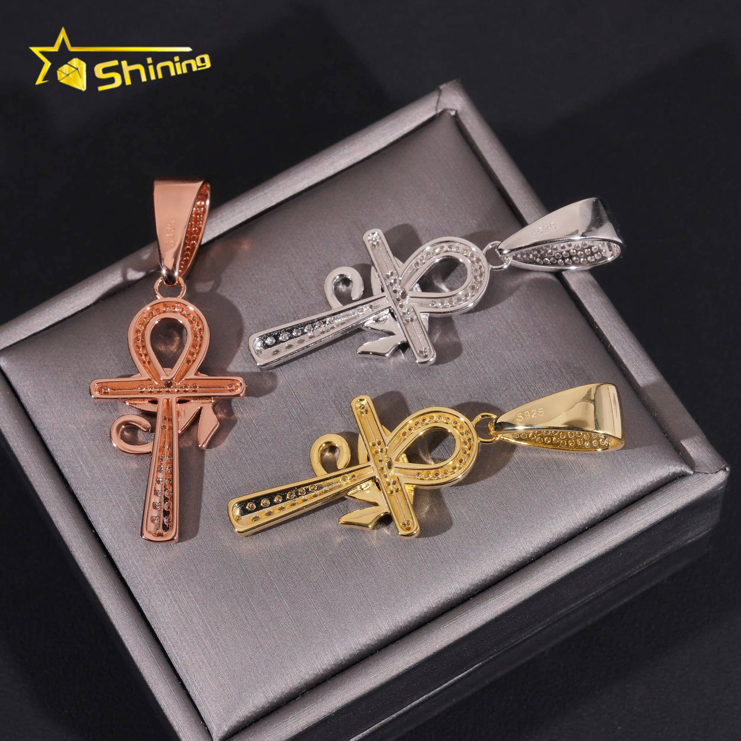 925 Sterling Silver Cross Pendant Necklace Jewelry Pass Diamond Tester Vvs Moissanite Mens Iced Out Charm Cross Pendant