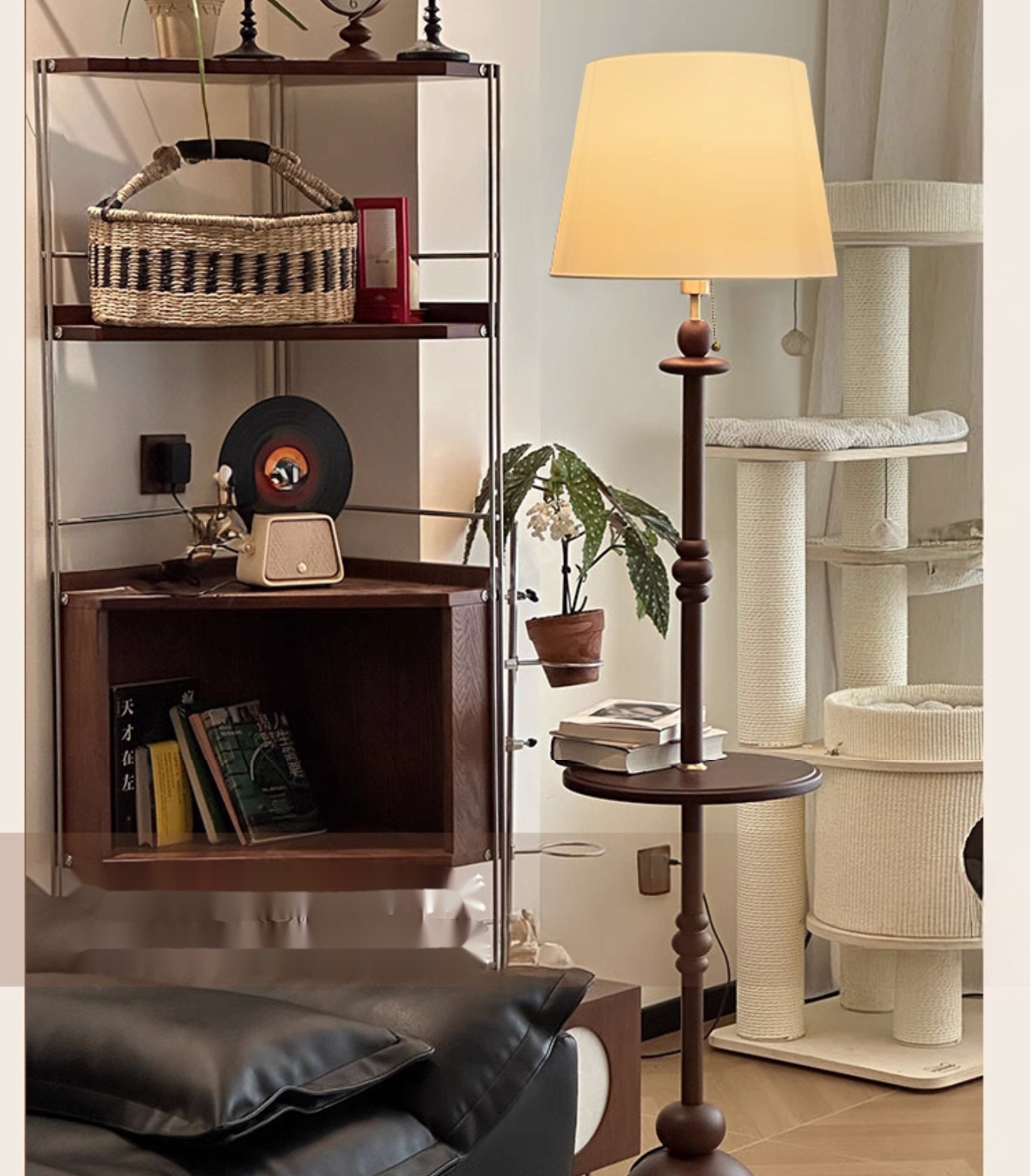 Vintage Floor Lamps with Coffee Table Classic European Retro Wood Light Set: Tea Table + Sofa-side Lamp - Ideal for Cozy Study Living Room Bedroom Hom