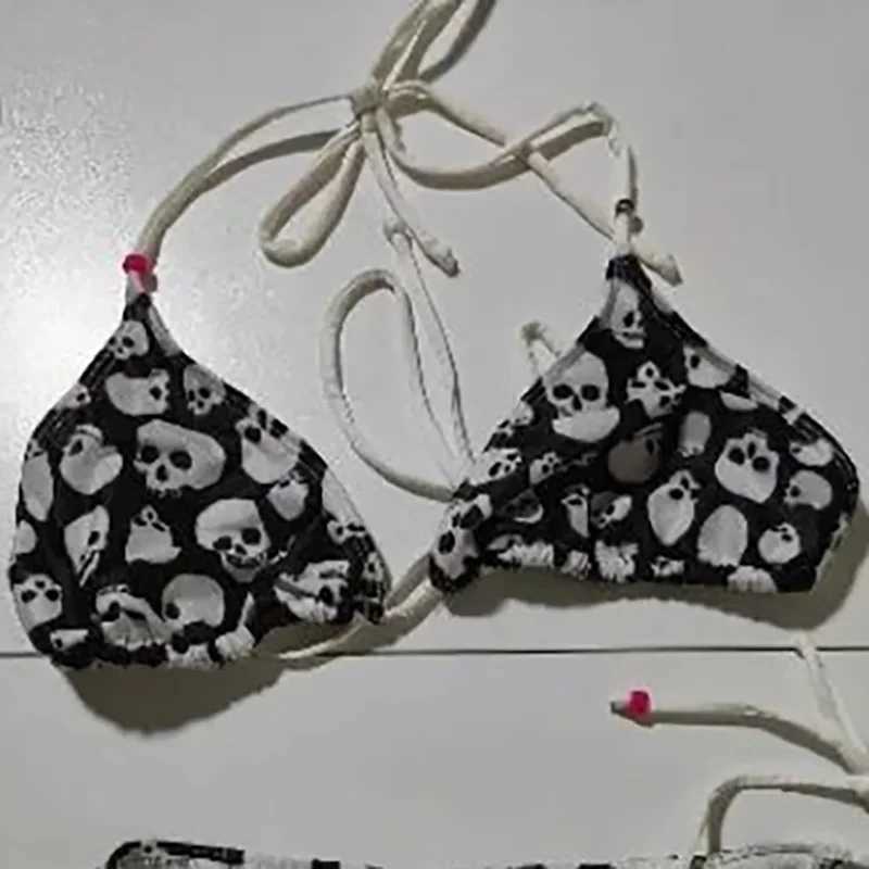 Womens swimsuit skull print swimsuit bikini set beach two-piece swimsuit new apron swimsuit sexy hot girl Y2K suspenderXJ250418