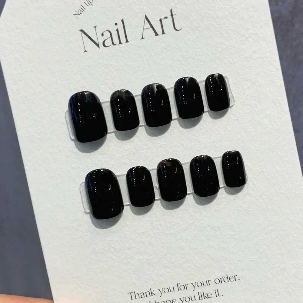 Handmade Press on Nails Short Black Simple Reusable Adhesive False Nails Artifical Acrylic Full Cover Nail Tips To Stick OnT251118T251119