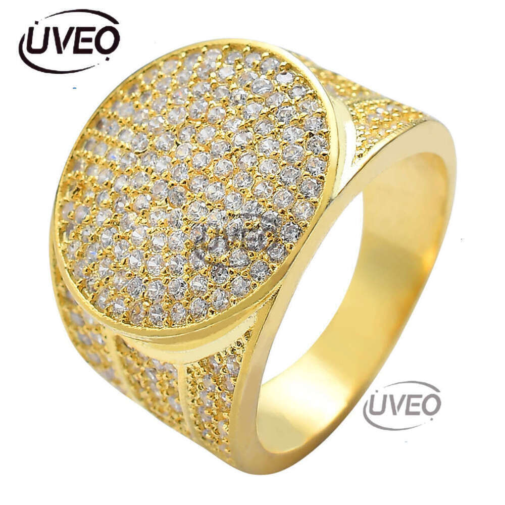 Luxurious designer gold hip hop ring with circular micro-inlaid ice VVS Moissanite Men's and Women's fashion ring