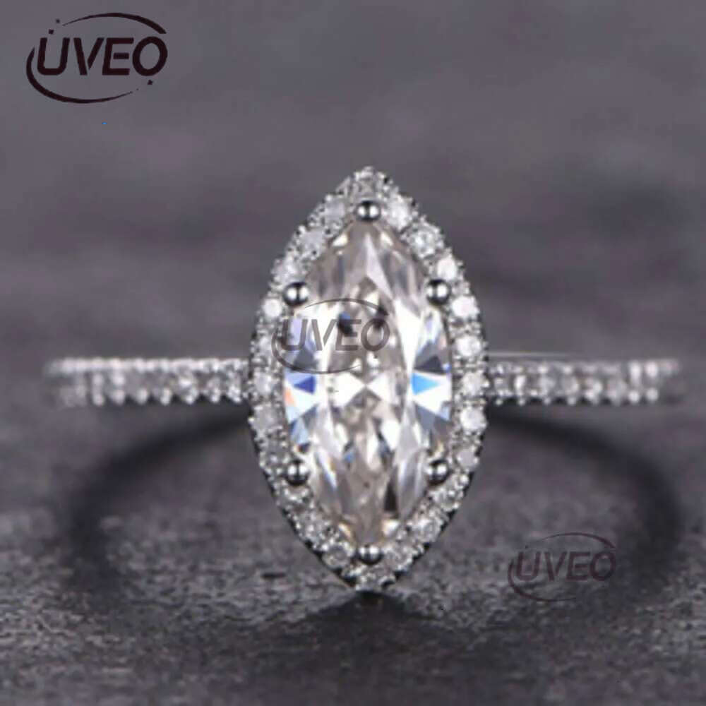 Jewelry 1ct Marquise Shaped Moissanite Dia Engagement Solid 14K White Gold Promise Ring For Bridal