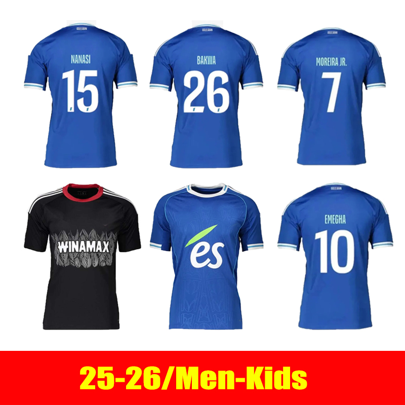 25 26 RC Strasbourg soccer jerseys EMEGHA BAKWA DIARRA maillot de foot 2025 2026 NANASI Diallo SANTOS DOUKOURE MOREIRA SARR AHOLOU DOUE Men kids football shirt6688