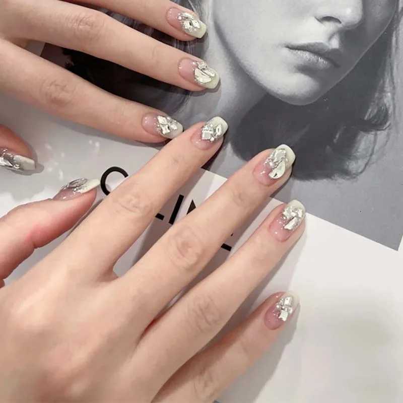 24pcs Long Fake Nails With Jelly Glue French Ballerina Nails Tips Waterproof Faux Medium Coffin false nails Fingernails Press onT251118T251119