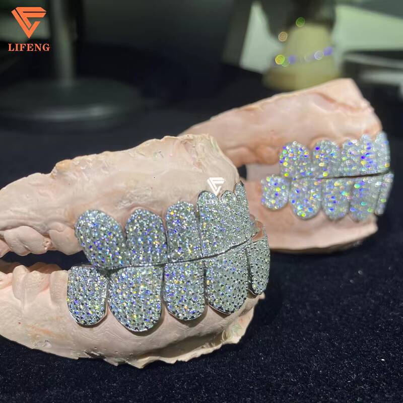 Lifeng Custom Perm Cut VVS Moissanite Grillz Hip Hop HoneyComb Pass Diamond Tester Sterling Silver Teeth Grillz Jewelry