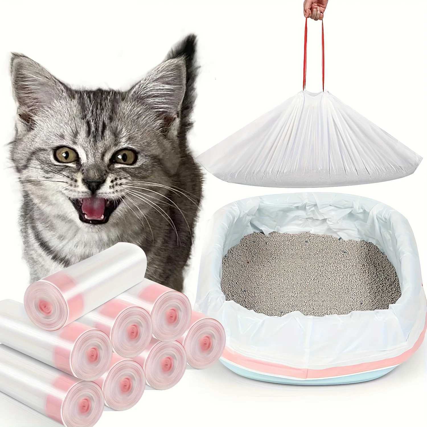 1 Roll Drawstring Cat Litter Bag Portable Cat Litter Box Cleaning Bag Suitable for Pet Store Household Cleaning Tools C251119
