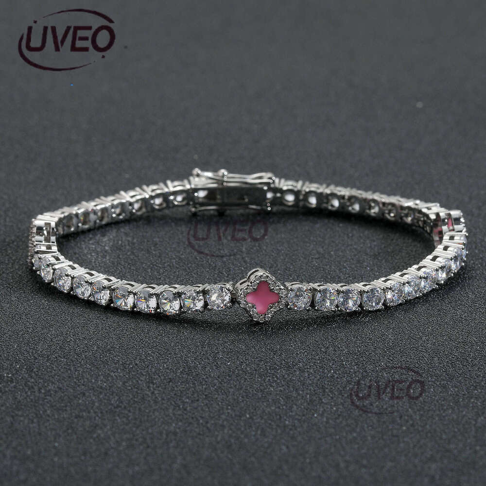 Luxury Hip hop Pink Clover set Ice out VVS Moissanite tennis bracelet Free delivery