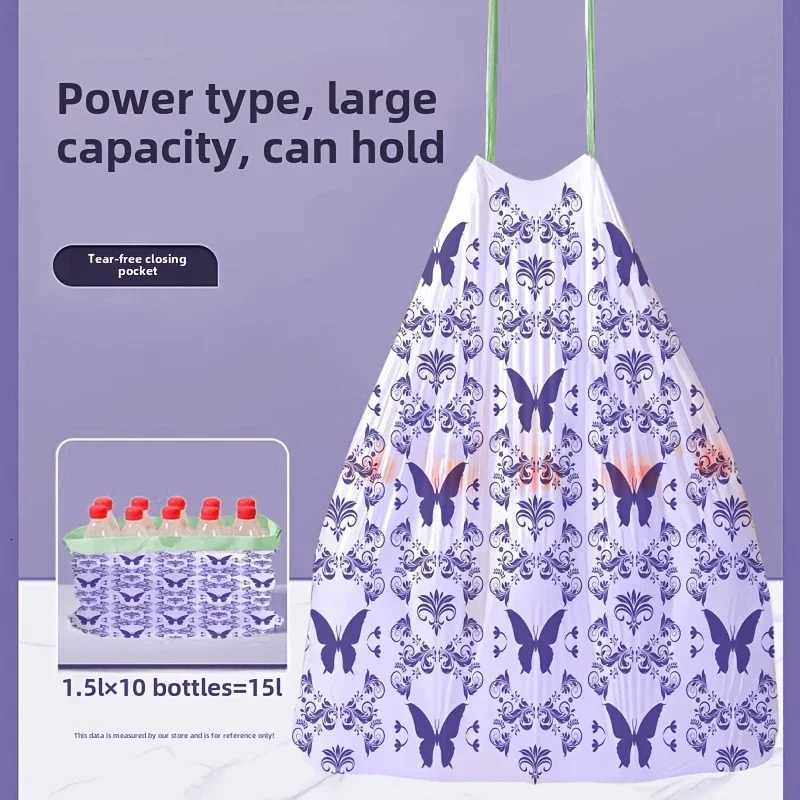 50 Count Lavender Scented Trash Bags - Thickened Drawstring Kitchen Garbage Bags with Mosquito Repellent Tear-Resistant C251119