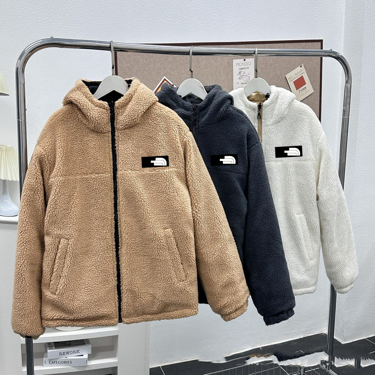 Designer Reversible Jacket Men's Embroidery Fleece Jacket 1996 Winter New Unisex Matching Thick and Warm Coat Double-Sided Wearable