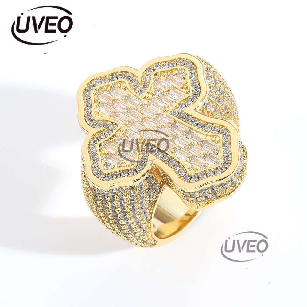 Hip hop personalized Cross micro-inlaid T-ice out VVS Moissanite Men's ring Free delivery