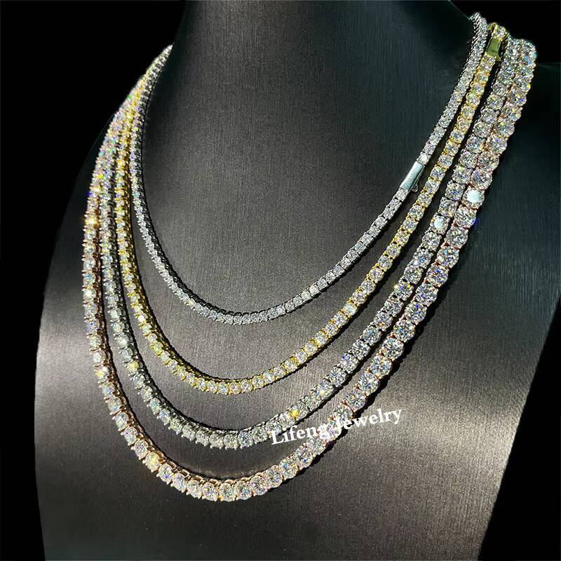 High Quality Iced Necklace Gold Plated 3mm 4mm 5mm 6mm Diamond Tennis Chain Copper ZirconJewelry Made Sterling Silver Pearl