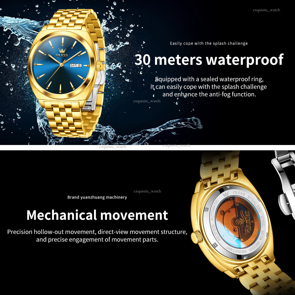 OLEVS Brand Watches Men Designer Men's Watch Barrel-shaped Double Calendar Simple Style Mechanical Watch Luminous Waterproof Men's Watch Fre