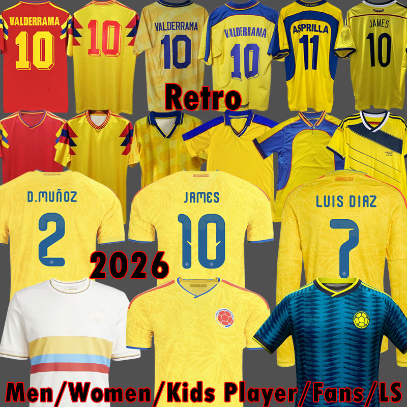 2026 Colombia Soccer Jerseys 1990 1994 Retro Kits 2024 Centenary Kit 1998 2001 Vintage 2014 JAMES CoLUmBIa Football Shirt Camisetas VALDERRAMA ASPRILLA Kits