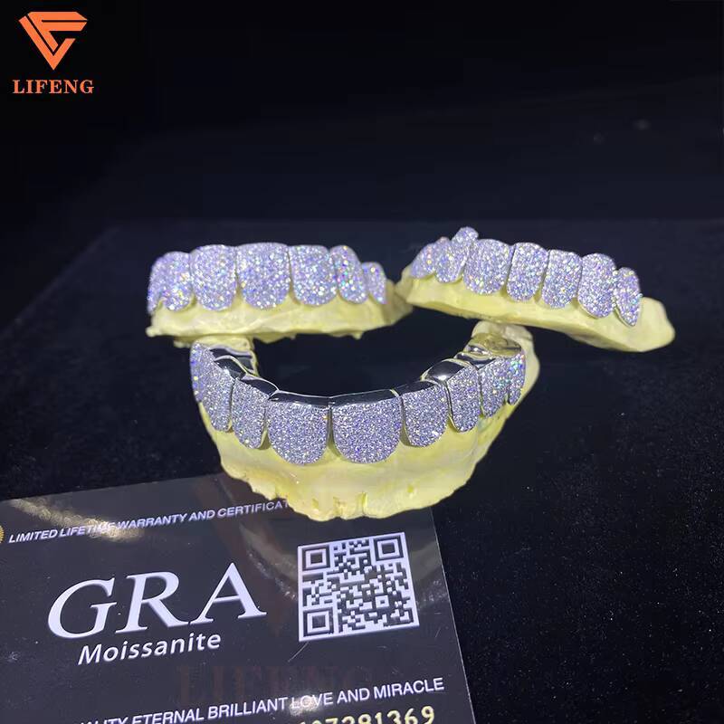 Hip Hop Custom Teeth Moissanite 925 Sterling Silver Grillz Iced Out VVS Diamond Moissanite Grillz on White Gold