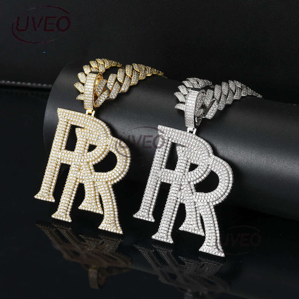 Luxury designer Double R Pendant Sterling Silver Gold Plated Ice out VVS Moissanite Pendant Hip Hop Men Women's Letter Necklace Cuban Chain Free 