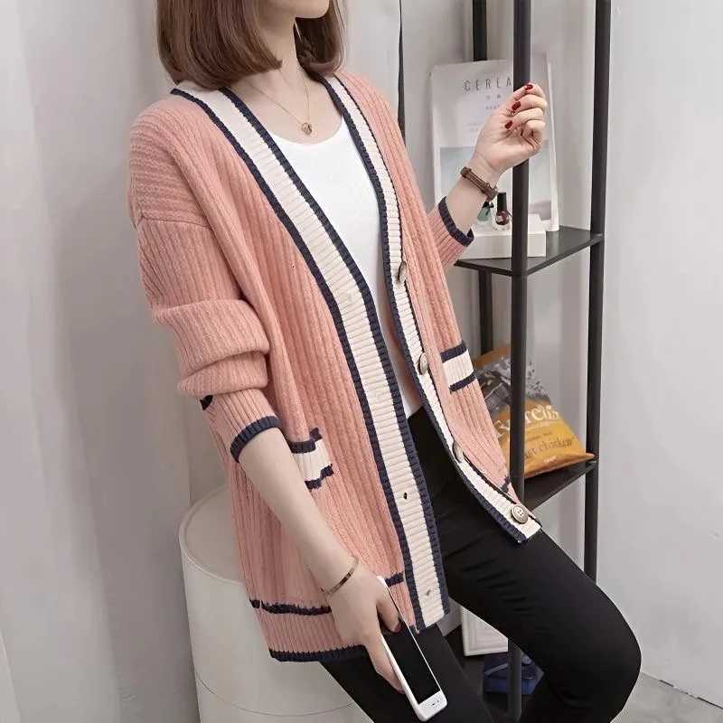 V-Neck Sweater 2025 Spring Autumn Womens Clothing Knit Cardigan Woman Slim Coat Chic Fall Clothes Sweter Damski Femme Jersey H251119