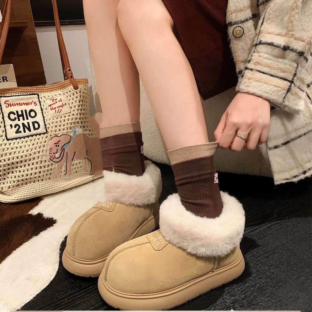 Frosted Bread Thick-Soled Snow 2025 New Style Fleece-Lined Thickened Warm Short Boots Cotton Shoes Winter Outdoor Wear for Women