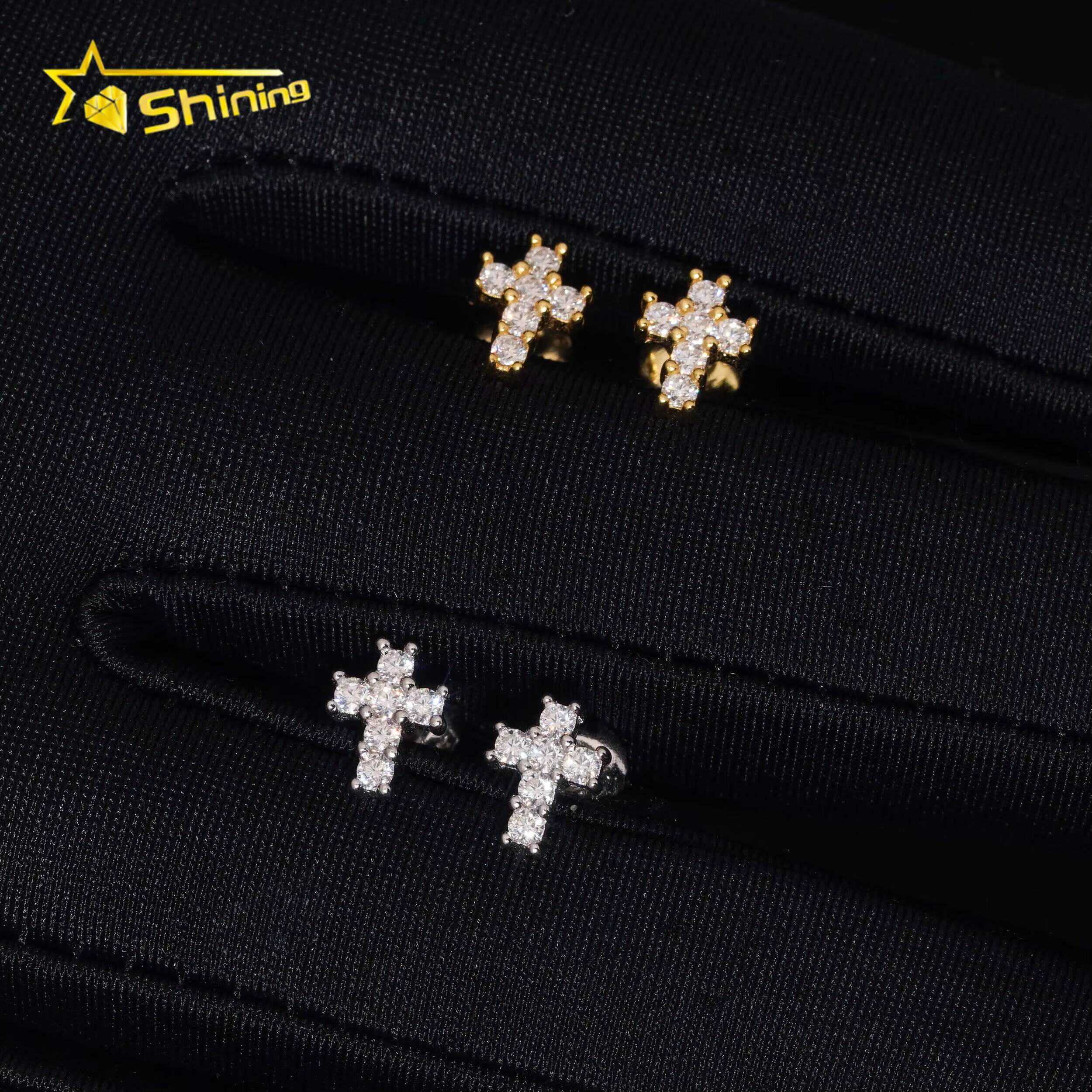 Hot Sale Cheapest Price Cross Design Earrings 925 Silver Gold Plated GRA Moissanite Stud Earrings Fashion Jewelry