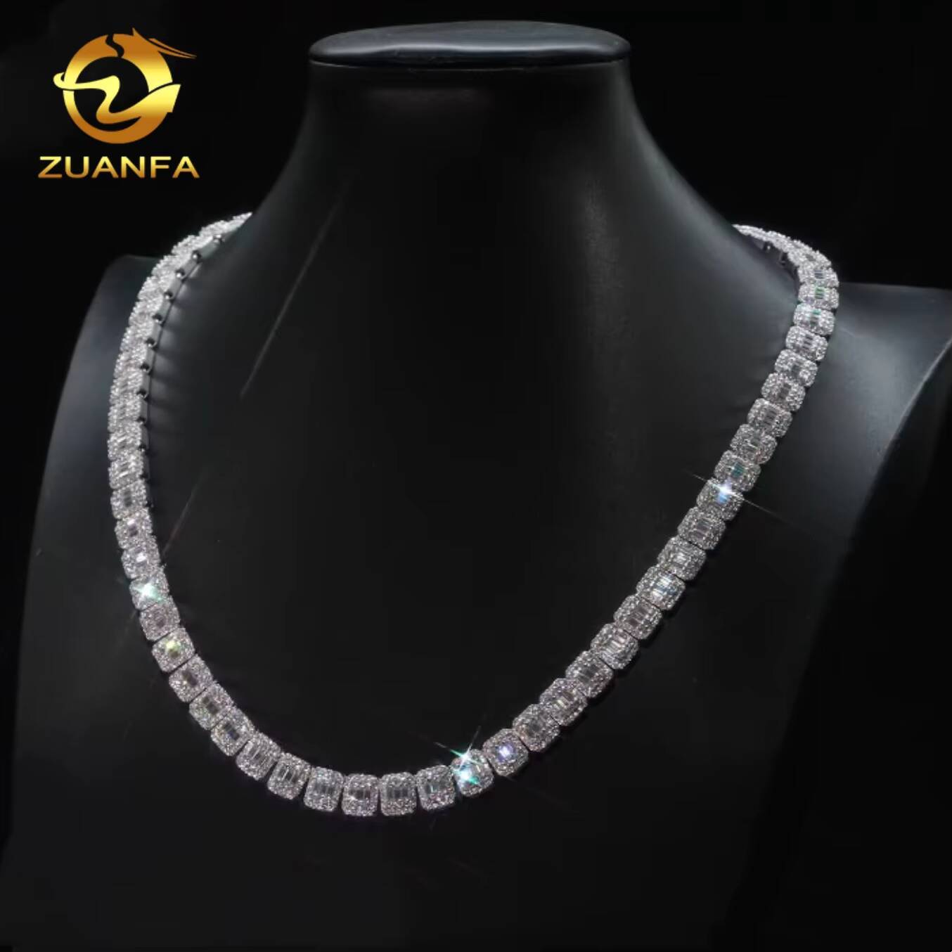 Source Factory 9mm Baguette Moissanite Chain Cuban Links Moissanite Necklace Moissanite Cuban Link 925 Cuban Link Chain Necklace