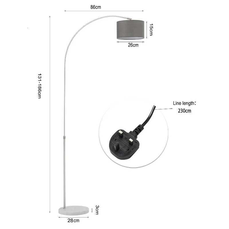 European Marble Base Arched LED Floor Lamps Rotundity Grey Fabric Lampshade Living Room Bedroom Restaurant Study Standing Lights M251119