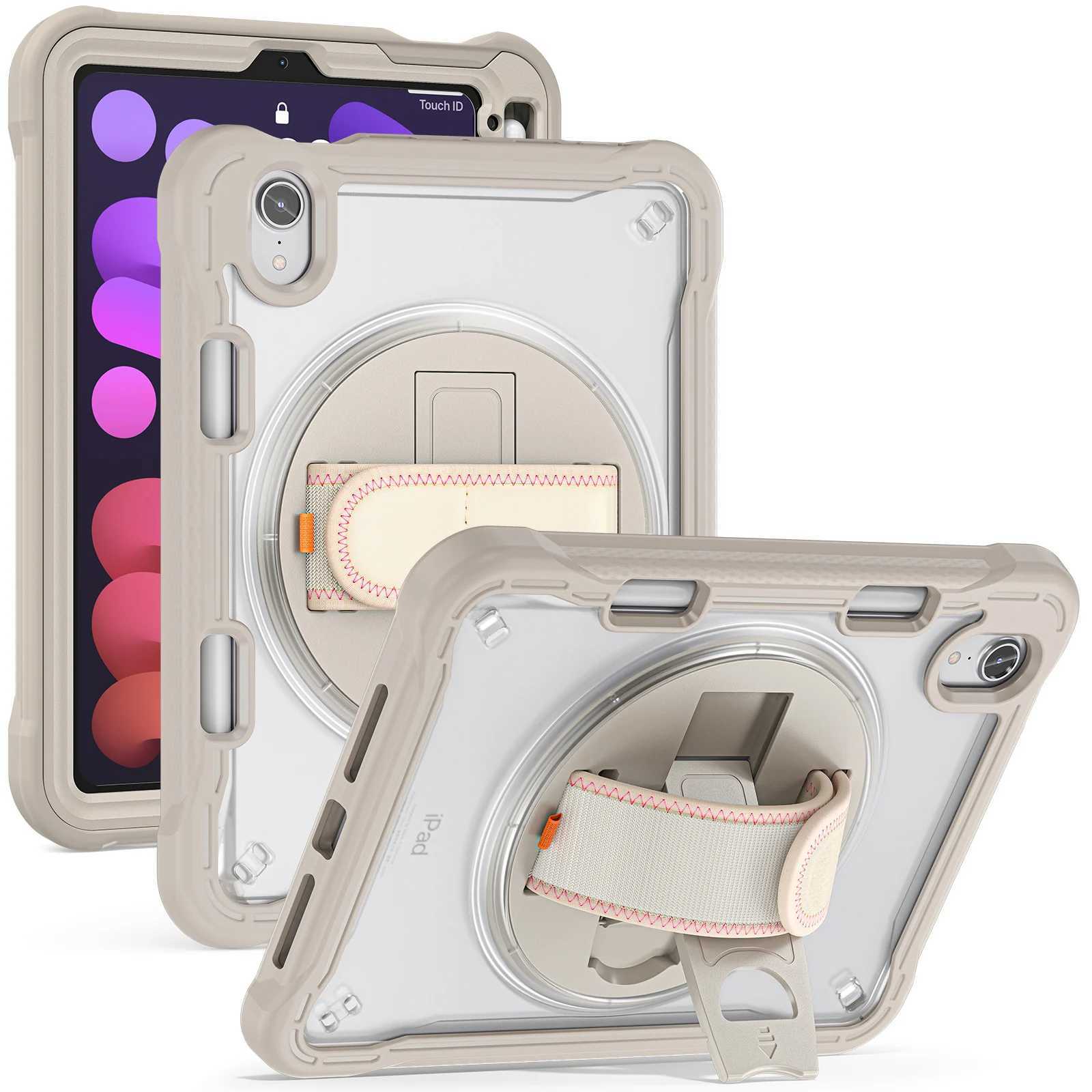 Rotating Stand Tablet Case for iPad Pro 13 11 M4 Air 4 5 6 7 8 9 10th Generation Mini Handband Shockproof Transparent Hard CoverXJ250419