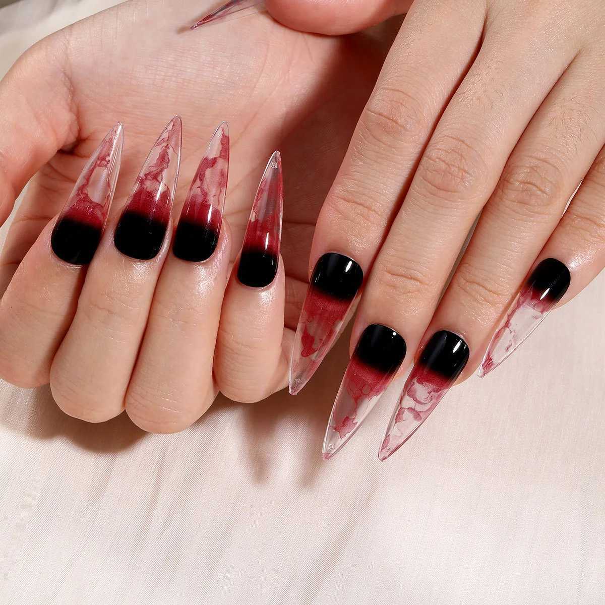 24Pcs Cute Ghost Fake Nails Long Almond Halloween Detachable Full Cover Nail Tips Press on Nails Finished Fingernails Nail ArtT251118T251119