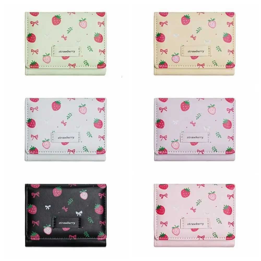 Portable Strawberry Tri-fold Wallet Printing Korean Style PU Leather Wallet Multi-Slot Folding Card Holder GirlT251119