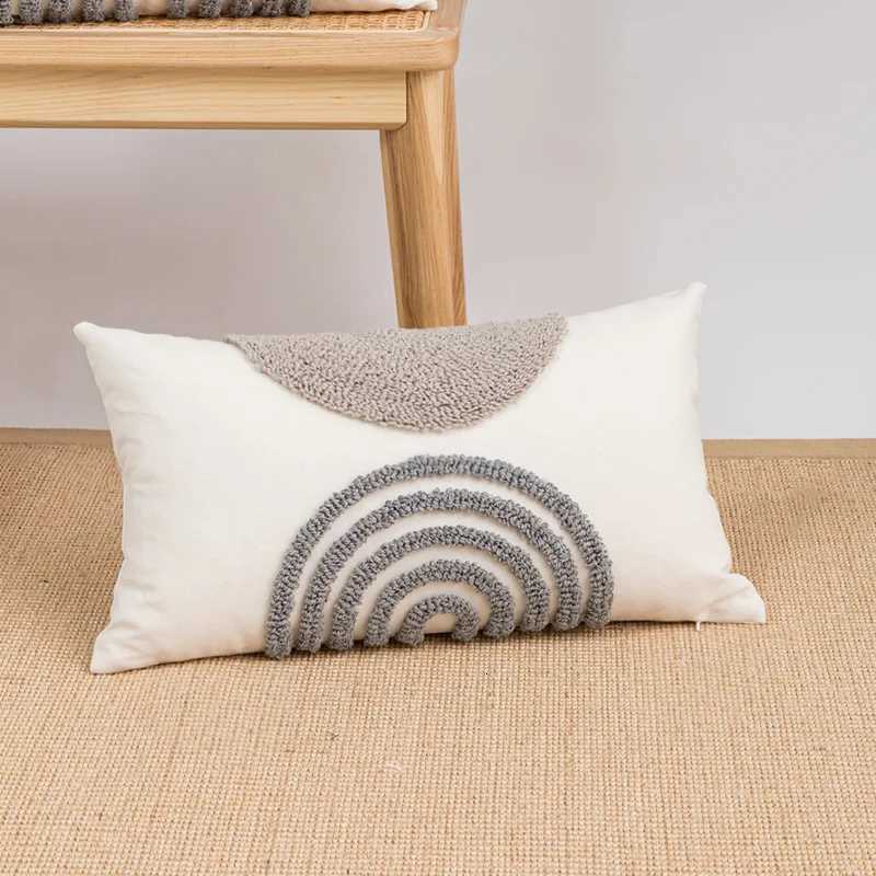 Half Circle Striped Geometric Tuft Cushion Cover Nordic Gray White Cover slip Cushion Cover Home Decor Sofa LuxuryM251119