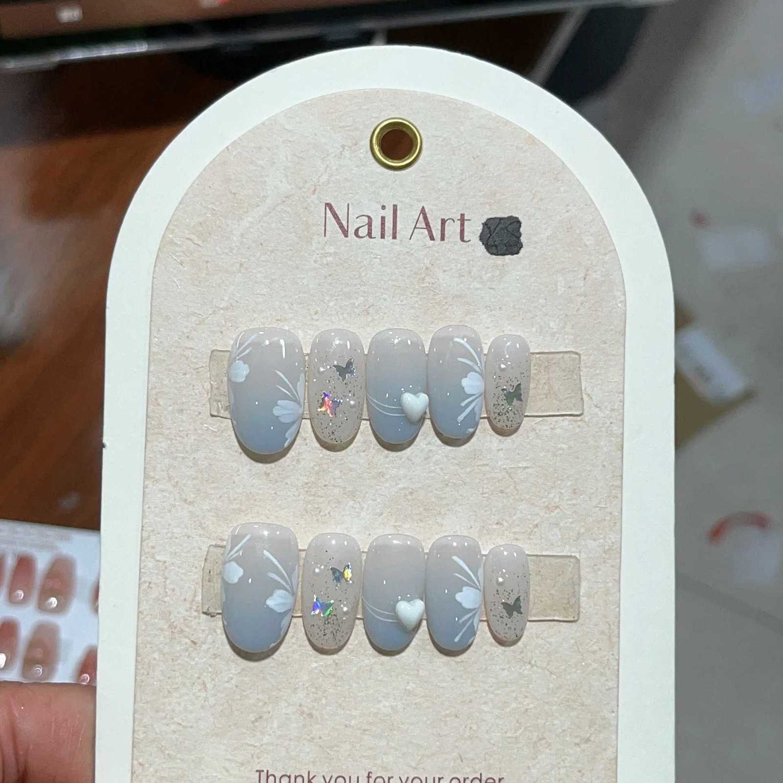 10Pcs French Almond Handmade Press on Nails 3D Flower Fake Nails Wearable Stick-on Nails False Nail Uas T251118T251119