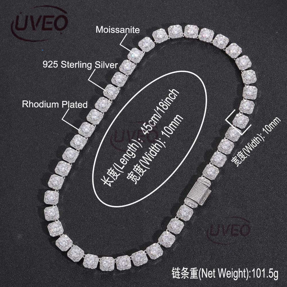 Luxury designer's new 10mm large ice out VVS Moissanite rock candy chain Men's and women's hip hop necklace bracelet Free delivery