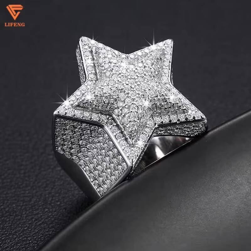 Moissanite Ring Star Shape Ring 925 Sterling Silver Hip Hop Men Women Engagement VVS Moissanite Pass Diamond Tester Rng