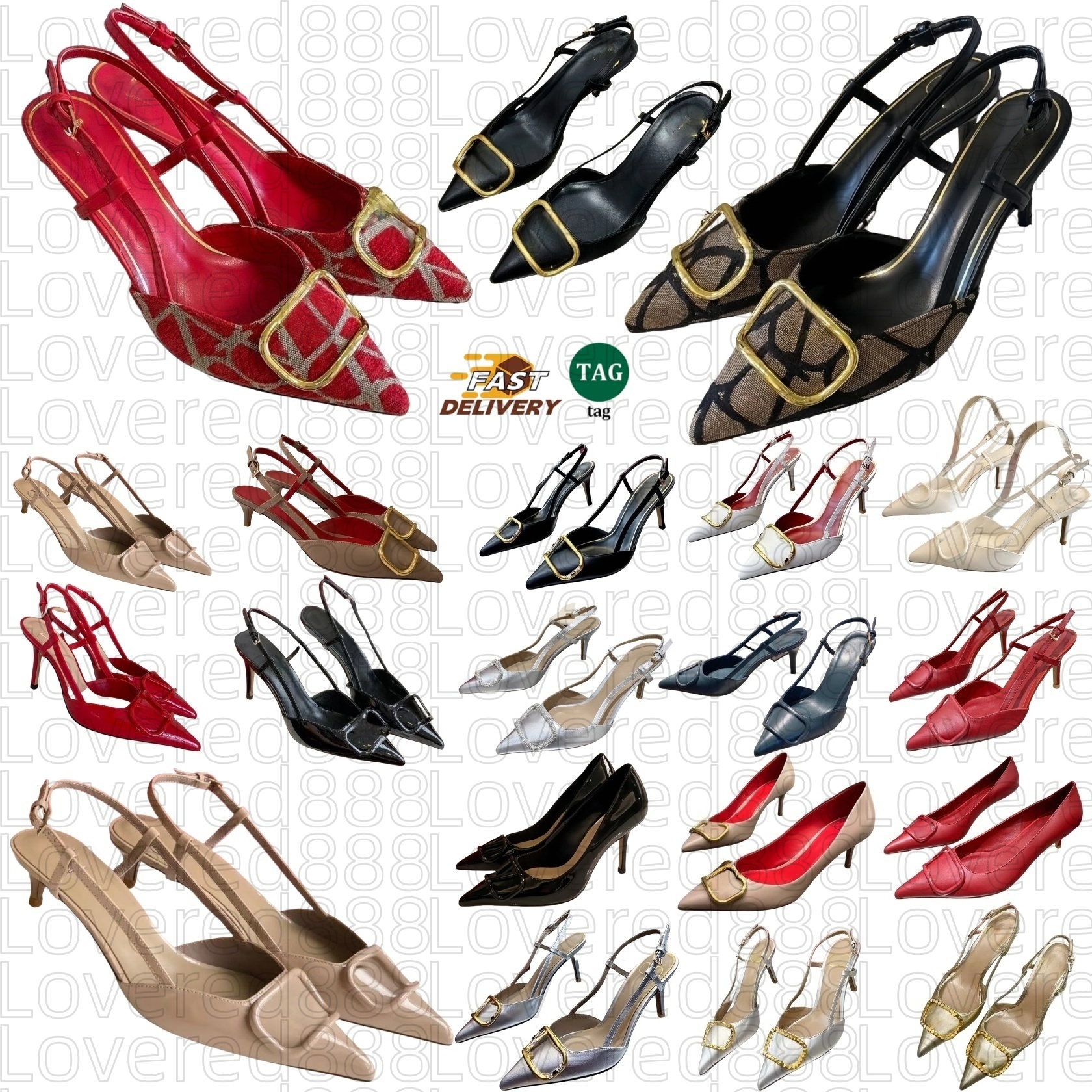 Designer Sandals Women High Heels Shoes Luxury Brand Pumps Right Letter V Metal Buckle 4cm 6cm 8cm 10cm Thin Heels Pointed Toes Woman Dress Wedding Shoes 35-44