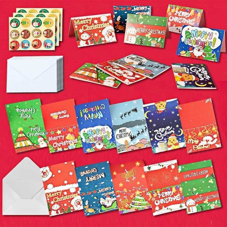 12/24/36 Pack Foiled Glittery Assorted Christmas Cards with Envelopes and Stickers Blank Holiday Greeting Card SetXmas Gift G251119