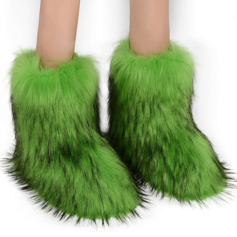 Snow Boots Flat High-Top Imitation Raccoon Fox Fur Winter Warm Mid-Calf Women's Shoes dh1103675481