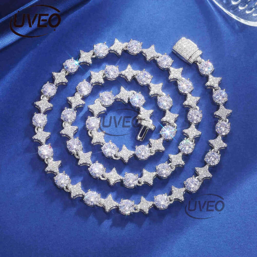 Sterg Sier Star Round Moissanite Tennis Chain Necklace New Design Hip Hop Couple Fine Jewelry Femme For Valentine