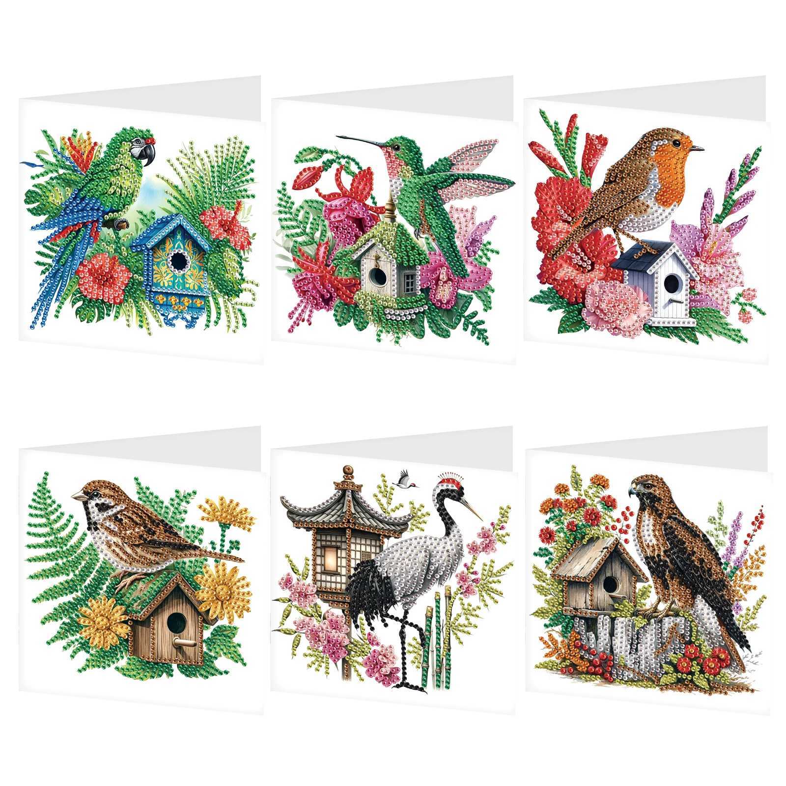 6Pcs Diamond Art Painting Greeting Cards KitsDIY Colorful bird Handmade Festival Greeting Diamond Birthday Creative Cards Gifts G251119