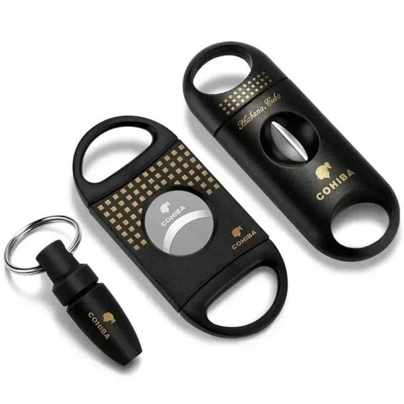 Premium Cuban cigar accessory set includes a cigar piercer and a portable cigar cutter with a sharp V - cut blade.C250419