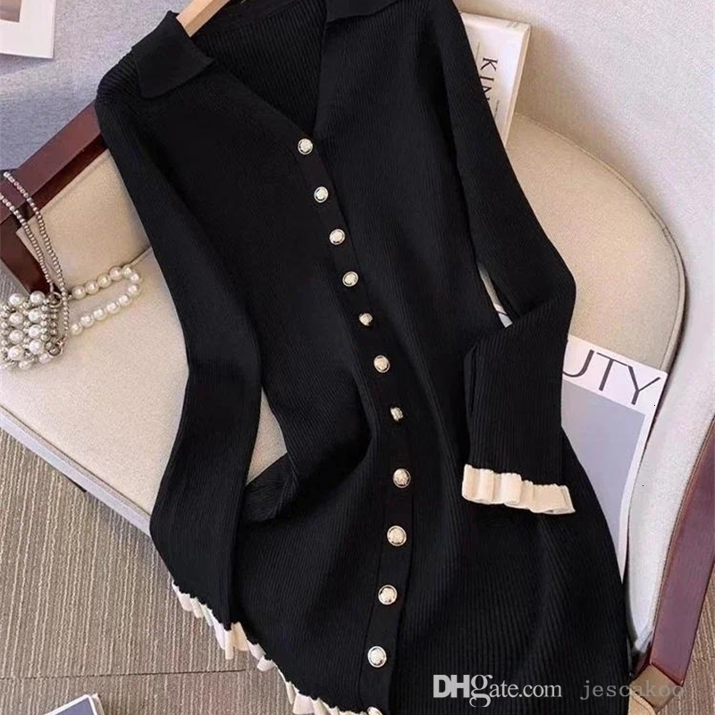 Fashion French Elegant Dresses For Woman Designer Knit Sexy Dress For Women Long Sleeve V-Neck Frock Mini Skirt