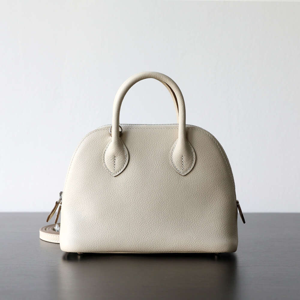 Head Layer Cowhide Mini Bolide Bowling Small Baolai Shell Bag, Semi Handmade Single Shoulder Crossbody Leather Women's Bag